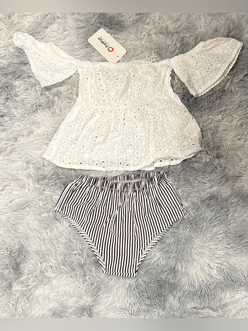PATPAT 2 Piece Baby Girl Outfit Lace Off the Shoulder Top- Size 12-18m